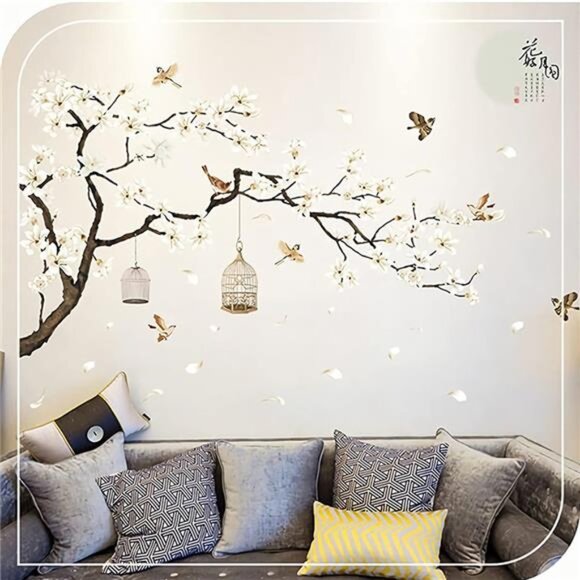 Large White Flower Wall Stickers Cherry Blossom Tree 3D Peel Stick Home Decor - Picture 3 of 8